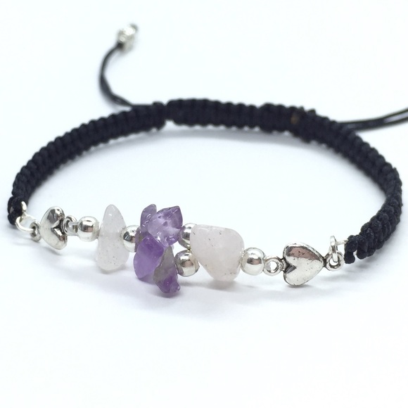 Rose Quartz & Amethyst Gemstone Chips Bracelet - Picture 3 of 5